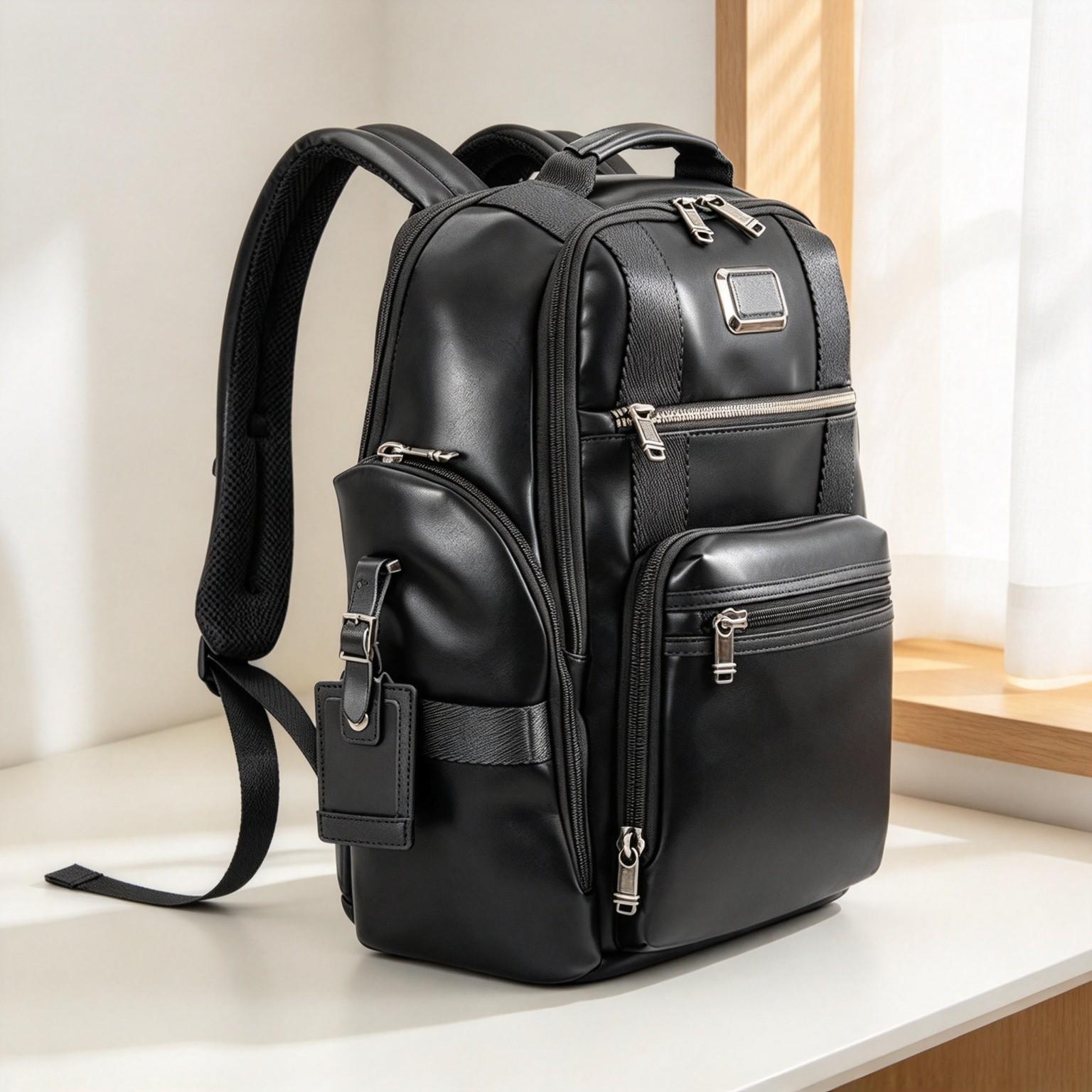 Backpacks - Men Casual Business Leather Laptop Backpack,